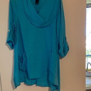 Ali Miles Teal Cowl Neck Tunic